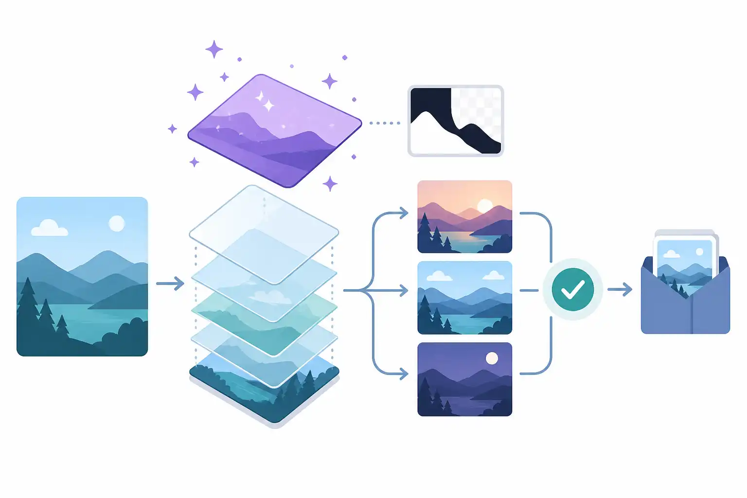 Infografik zu Generative Ebenen in Photoshop: KI-Korrekturen zerstörungsfrei verwalten (KI-generiert)