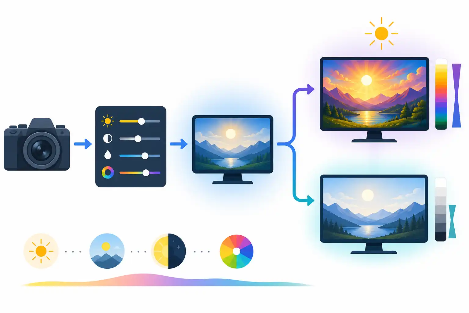 Infografik zu HDR-Fotos in Photoshop für Web und Social Media bearbeiten und exportieren (KI-generiert)