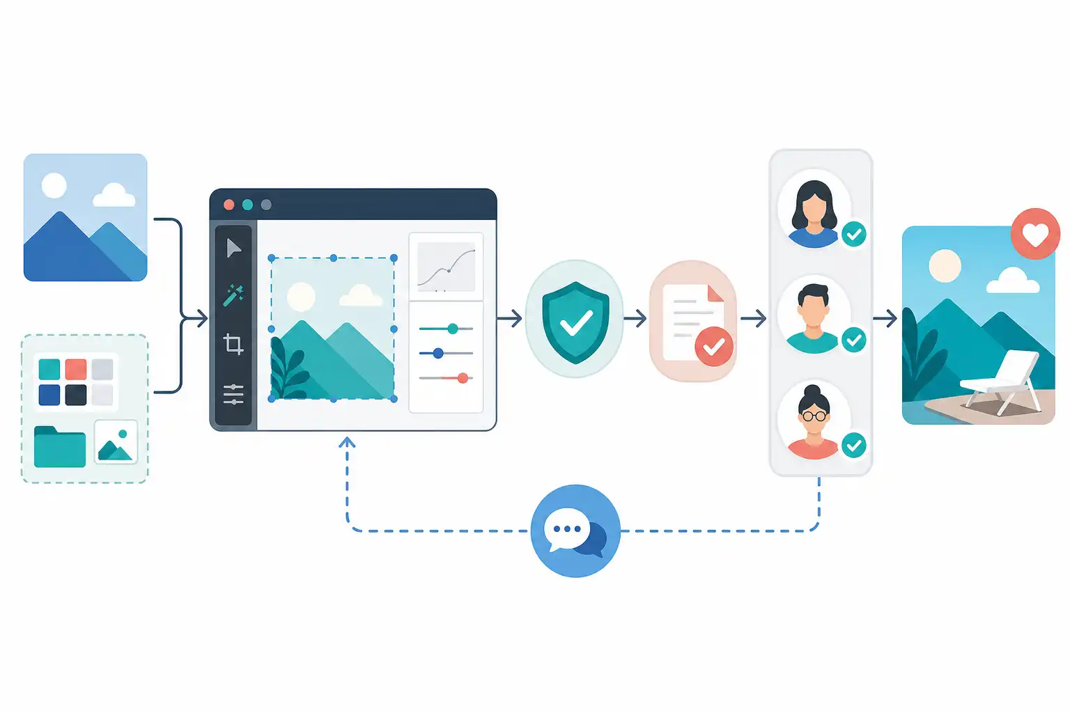Infografik zu KI-Bilder in Photoshop rechtssicher freigeben: Workflow für Marketing-Teams (KI-generiert)