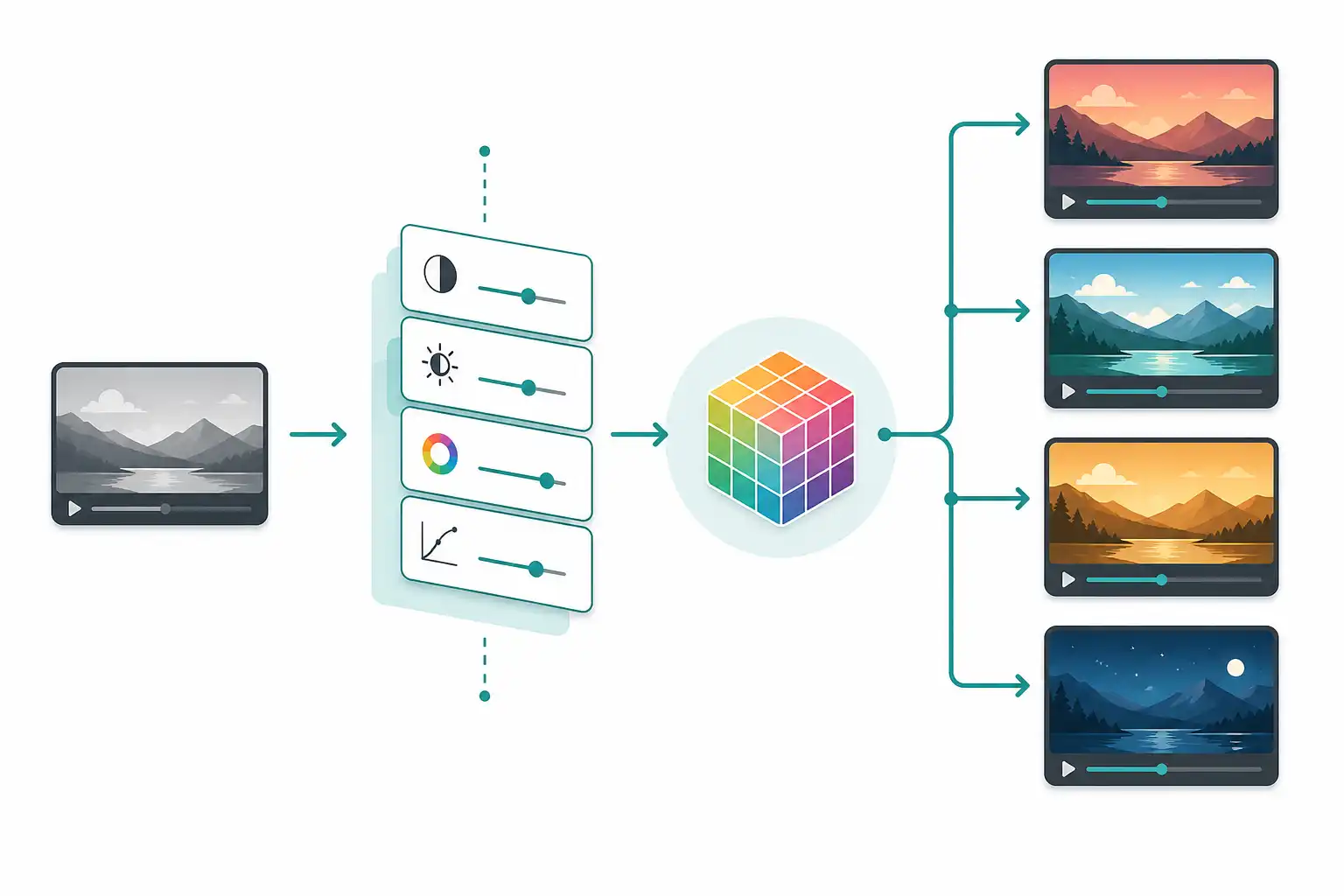 Infografik zu LUTs in Photoshop erstellen: .cube-Farblooks für Premiere Pro und Social Video exportieren (KI-generiert)