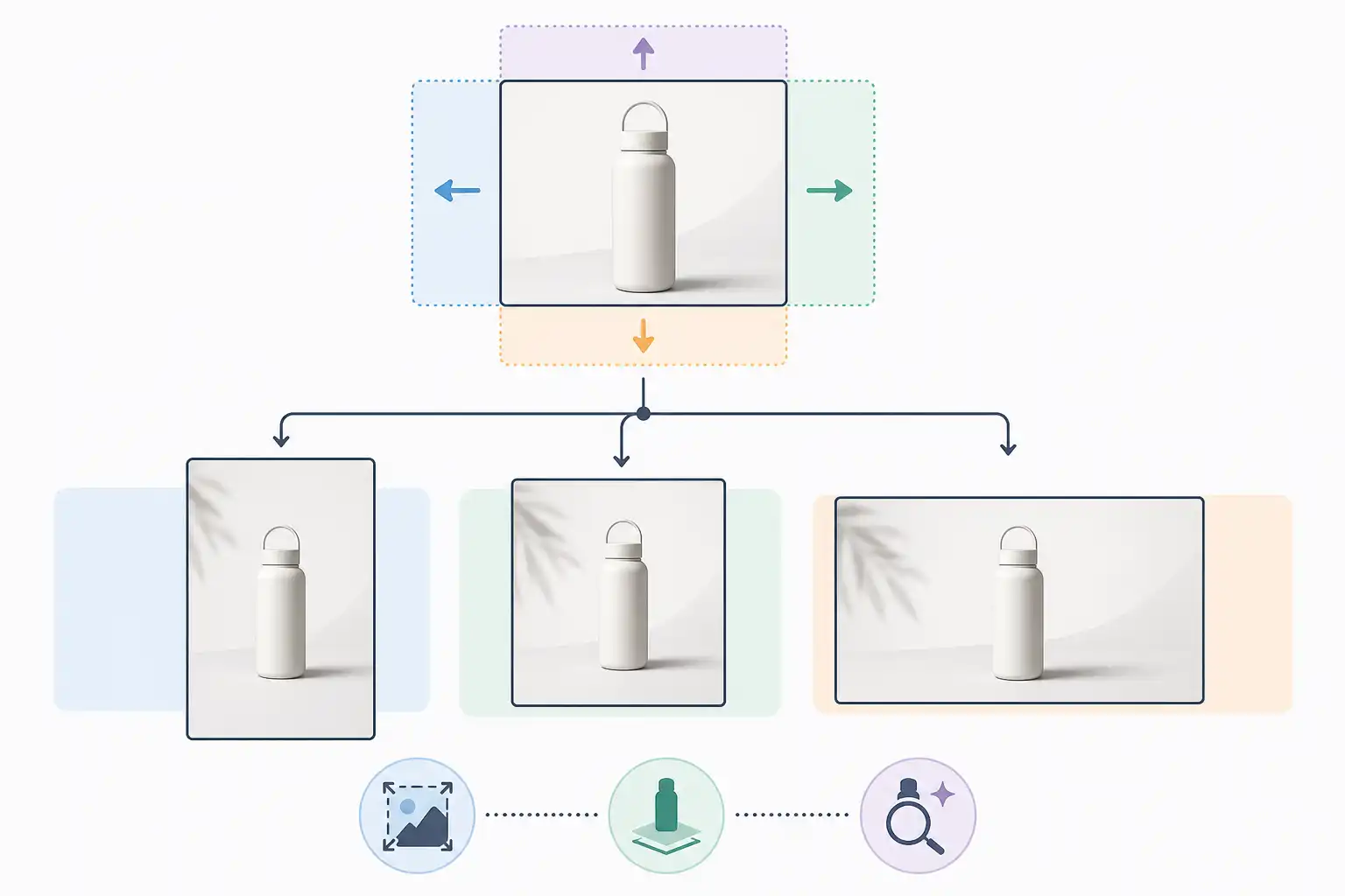 Infografik zu Produktfotos mit Generativem Erweitern für neue Formate anpassen (KI-generiert)